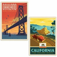 California Oakland Bay Bridge Sticker Set of 2 Vintage-Style Decals