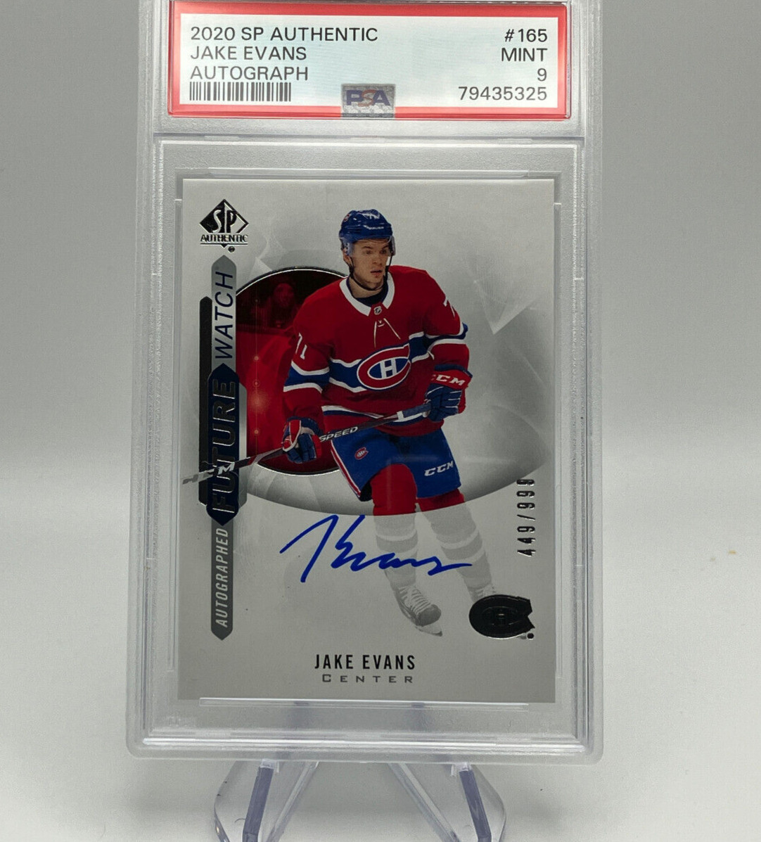 2020 SP AUTHENTIC AUTOGRAPH #165 JAKE EVANS RC CANADIENS #/999 PSA 9