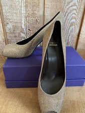 Stuart Weitzman Gold Shimmer Glitter Peep Toe Pumps Woman's Sz 10 M