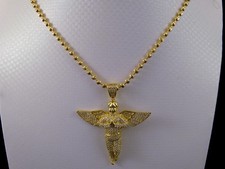 NEW WHITE ON 14K YELLOW GOLD FINISH ANGEL BEAUTIFUL FRESH PENDANT & NECKLACE SET