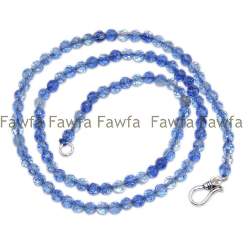 4mm Light Blue Kyanite Round Gemstone Beads Sterling Silver Necklace 14-48'' - Picture 1 of 20