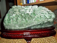  Natural Chinese Jadeite DuShan Jade Carving Mountain Scenery Holly Men & Girl
