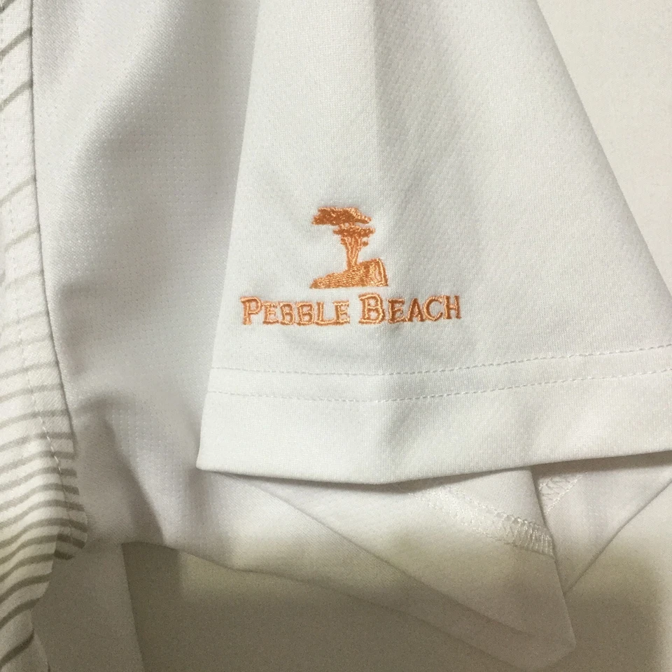 Polo Mens Golf Shirt Pebble Beach Large Performance Striped White Orange Gray - Image 4 of 4
