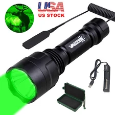 800Yards LED Flashlight Hunting Green Light Rechargeable Predator Torch Coyote