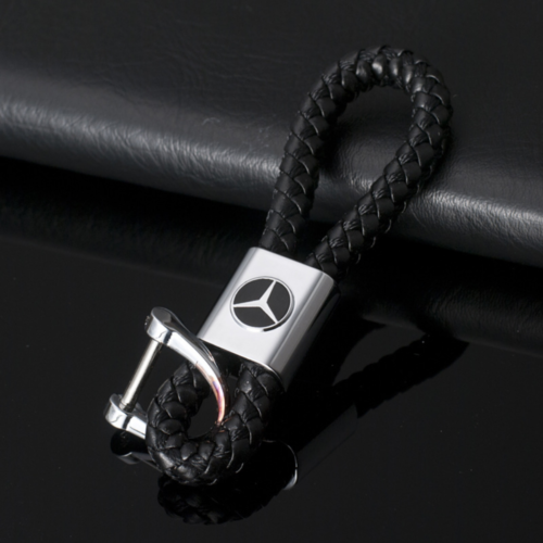 Mercedes-Benz cuir noir porte-clés porte-clés voiture lanière - Photo 1/2