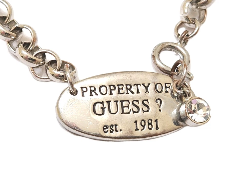 Винтажный 1981 Серебряный собственности GUESS подписанный подвеска Rolo цепочка ошейник ожерелье - Изображение 2 из 4