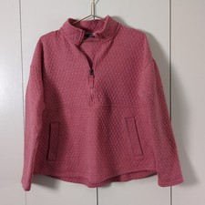 Eddie Bauer Women's L Large Sweater Quarter Zip Pullover Pink Warm Pockets