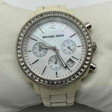 Michael Kors MK-5079 Women's Chronograph Watch Cream Crystal Bezel Date 39mm