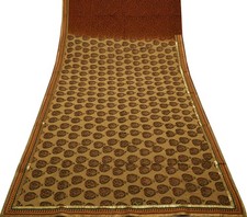 Sushila Vintage Brown Saree Pure Georgette Silk Printed Floral Sari Craft Fabric
