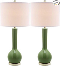 Modern Green Ceramic Long Neck Table Lamp Set of 2 with LED Bulbs Included