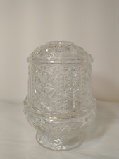 Indiana Glass Vintage Stars and Bars Pattern Fairy Lamp Clear Glass