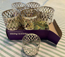 SILVER PLATED NAPKIN RINGS x 6  Queen Anne in Original Box.  Vintage