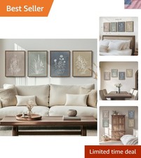 Framed Boho Botanical Wall Art for Living Room, 4 Piece Rustic Floral Canvas ...