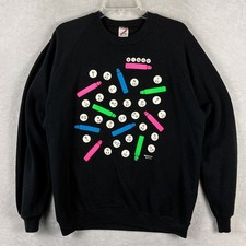 VTG Jerzees Sweatshirt Mens XL Black Multicolor Neon Bingo Normcore USA 80s 90s