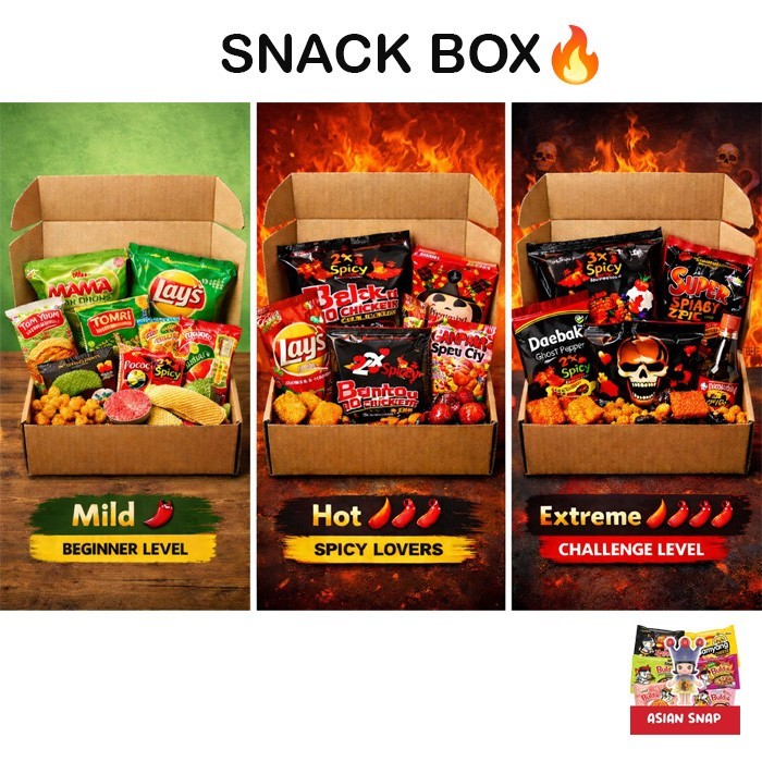 Caja de bocadillos Spicy Challenge | Ramen coreano Samyang + bocadillos asiáticos calientes | Extremo