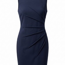 Calvin Klein Navy Pleated Sheath Dress