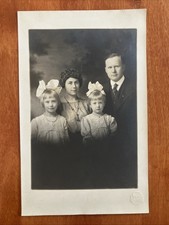 Family Of 4 Girls With Bows 5 x 8 Antique Photo Portrait