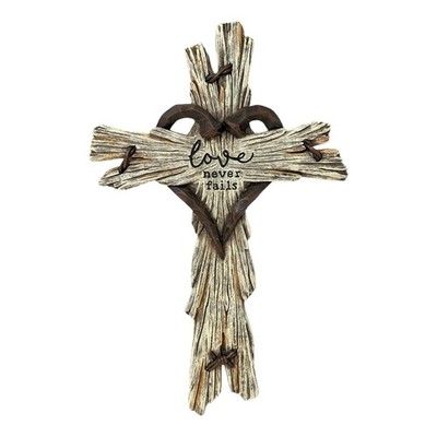 Triple Standing Cross with Engraved Words Faith, Love, Hope Rustic Design