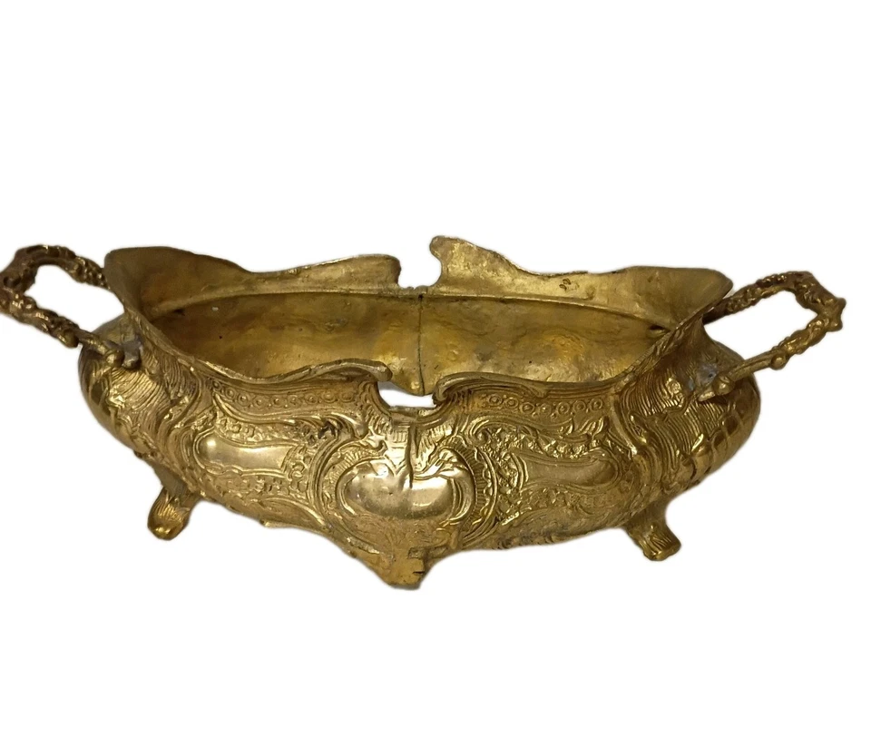 Jardiniere francés antiguo pesado grande de latón antiguo aproximadamente 16 1/2" Foto 2 de 4