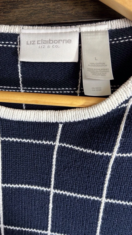 Liz Claiborne Window Pane Check Sweater 100% Cotton Size Large - Image 4 of 4