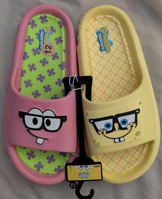 SpongeBob and Patrick Men's Yellow Pink Comfort Slides Sandals Ground Up Size 12