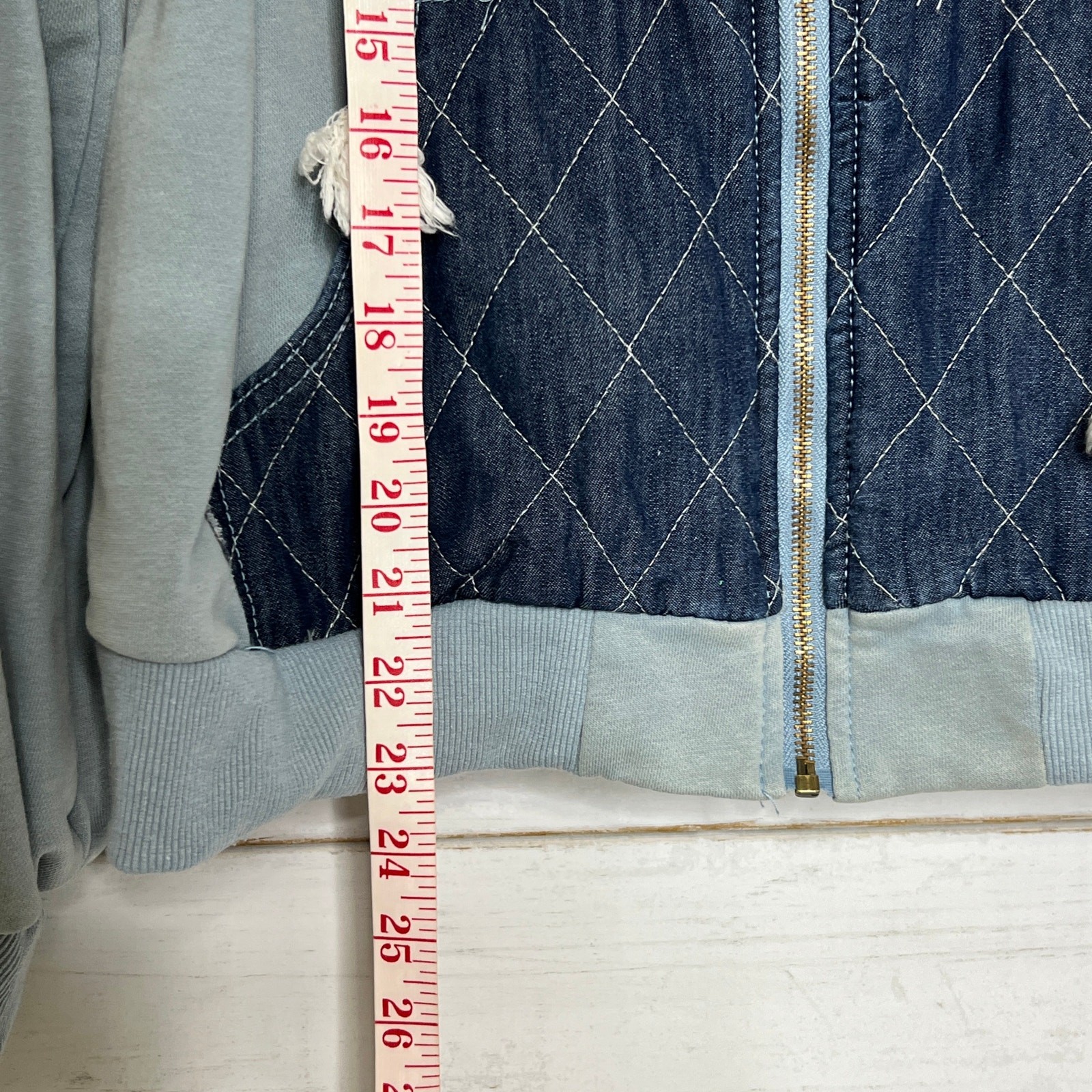 POL Denim Patchwork Hoodie Jacket Size Small Blue… - image 6