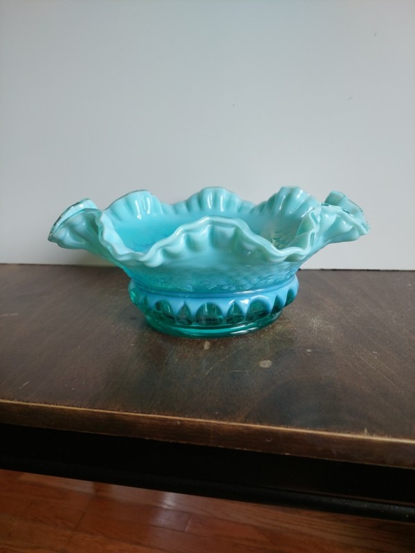 Vintage Fenton Vineyard Aquamarine Opalescent Stretch 10.25 Inch Glass Bowl