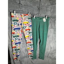 Mini Boden Girls Leggings Set 2 Pack Green Stripe Car Floral Size 13-14Y