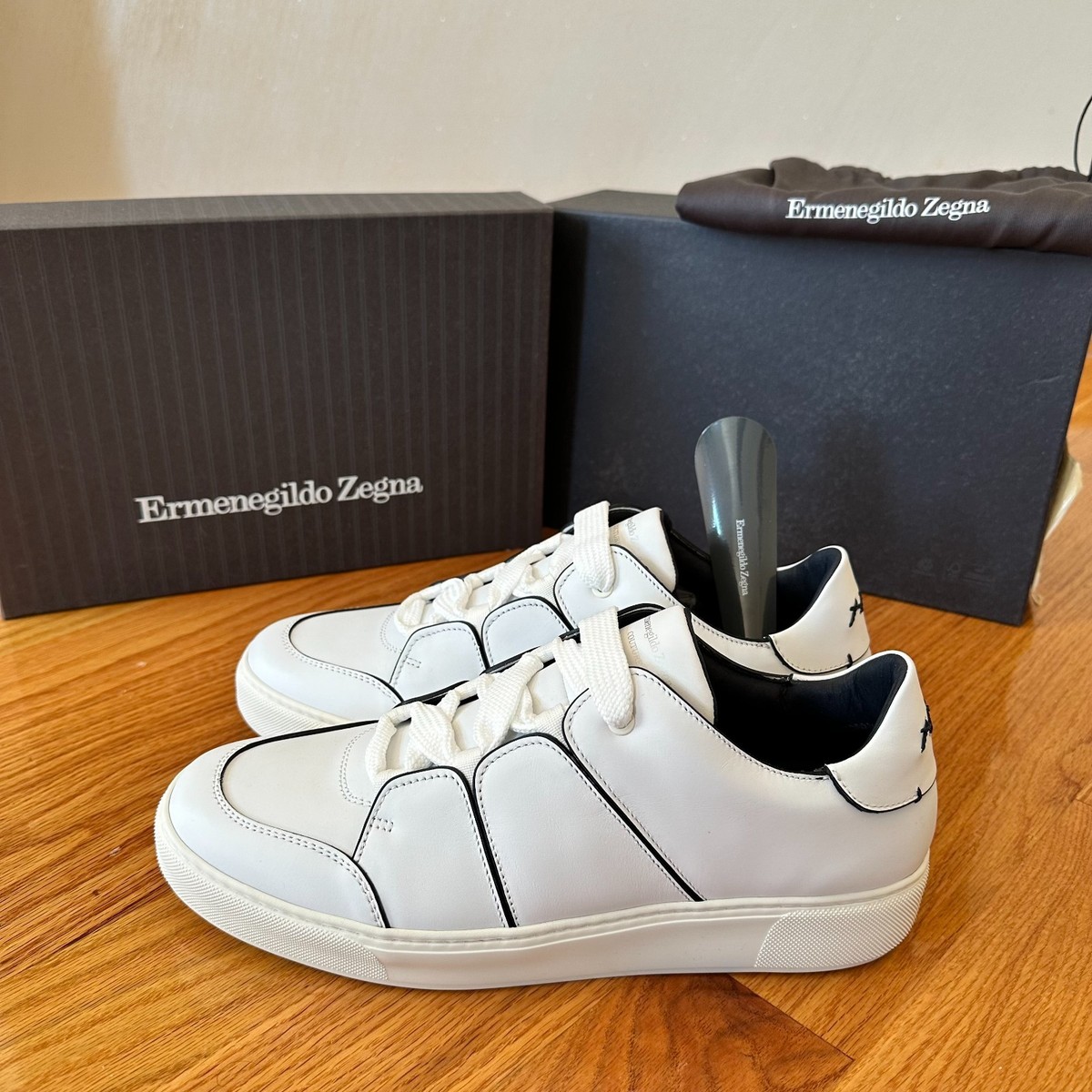 Ermenegildo Zegna Men's Tiziano White Calfskin Leather Low-Top