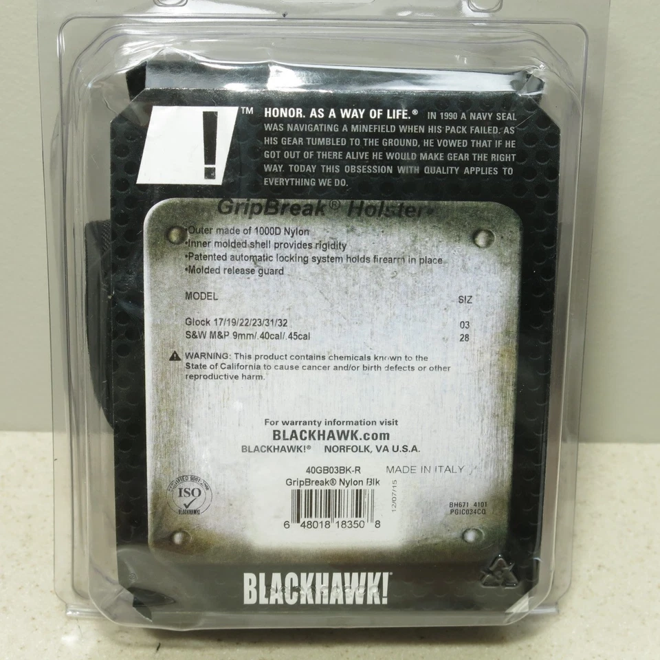 Blackhawk GripBreak OWB Nylon Belt Holster for GLOCK 17 19 22 23 Size 03 Black - Image 3 of 3