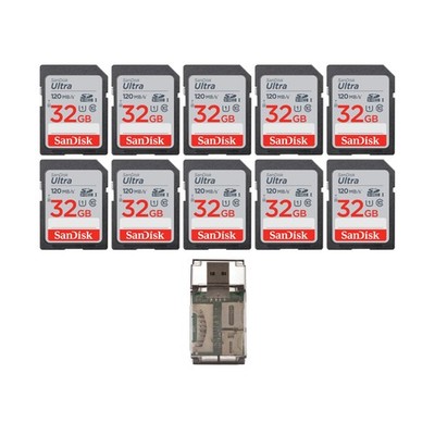SanDisk 32GB Ultra SDHC UHS I Memory Card High Speed USB Reader 10 Pack