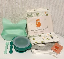 Silicone Bowl Gift Set for Baby Feeding with Waterproof Liner Emerald + 2 colors