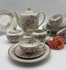 Lettin Porzellan Kaffeeservice Geschirr 6 Personen elfenbeinfarbe Blümchen