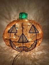 Vintage 12" Spun Spaghetti Pumpkin Jack O Lantern (działa)!