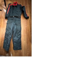 VTG DAVCO Navy Blue Insulated Snow Suit Racing Stripes Belted Ski Coveralls MED