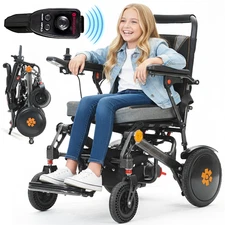 Electric Motorized Small Power Wheelchair, Headlights & USB Port - 45 lbs