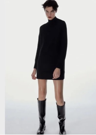 Zara Trafaluc Black Turtleneck Knit Midi Dress Size Large Whimsigoth Witchy