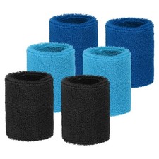 Wrist Sweatbands Sports Wristbands, 6 Pack  2.56"  Black/Blue/Lake Blue