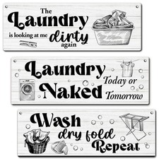 Zmyollo Laundry Room Wall Decor Sign, 3Pieces Laundry Room Rules Wooden Sign