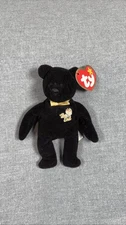 1999 TY Beanie Baby The End Black Bear Gold Bow Plush