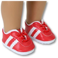 Red Sporty no-tie Leather Sneakers 18" Doll Clothes for American Girl Dolls