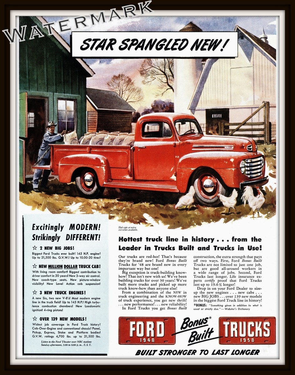 Wall Art of a 1948 Ford Pickup Truck Advertisement 11x14 inches | eBay