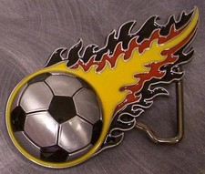 Pewter Belt Buckle sports Flaming German Soccer Ball NEW