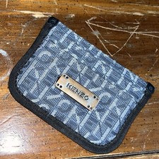 Kenzo Card Holder Wallet Small Blue Monogram Print Black Trim Woven Designer