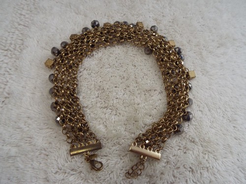 Goldtone Gray Metallic Cream Crystal Bead Necklace (C64) - Foto 2 di 2