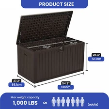 150 Gallon Outdoor Storage Box Patio Deck Resin Bench Seat Yard Brown Organizer