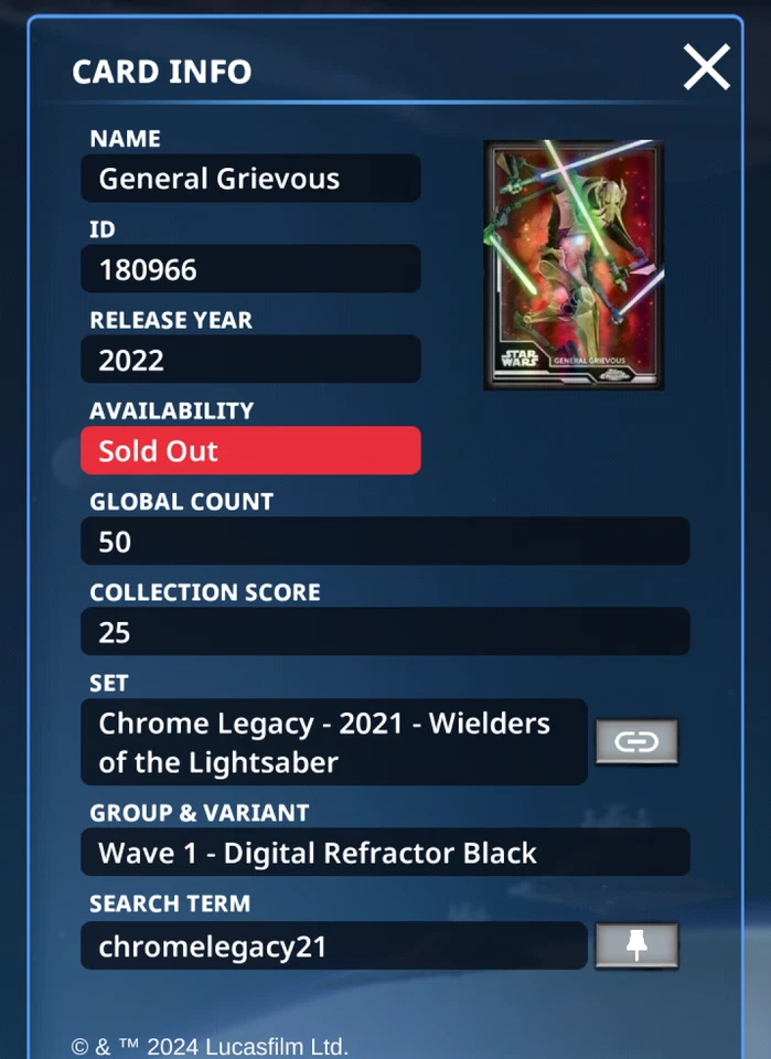 General Grievous Refractor Black Legendary Topps Star Wars Trader digital card - Image 3 of 4