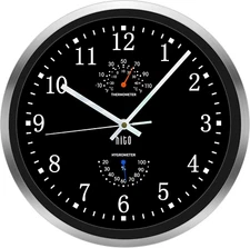 HITO 12 Inch Silent Wall Clock Battery Operated Non Ticking Glass Cover Silver A