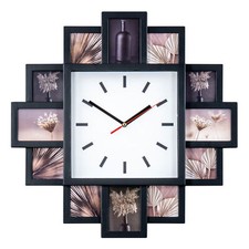 Fotouhr 40x40cm Wanduhr 12 Fotos Kunststoff schwarz Bilderrahmen Bildergalerie