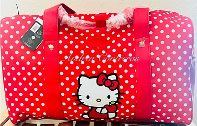 Hello Kitty Duffel Bag Tote Red polka-dot 18'' With An Extra Red Shoulder Strap